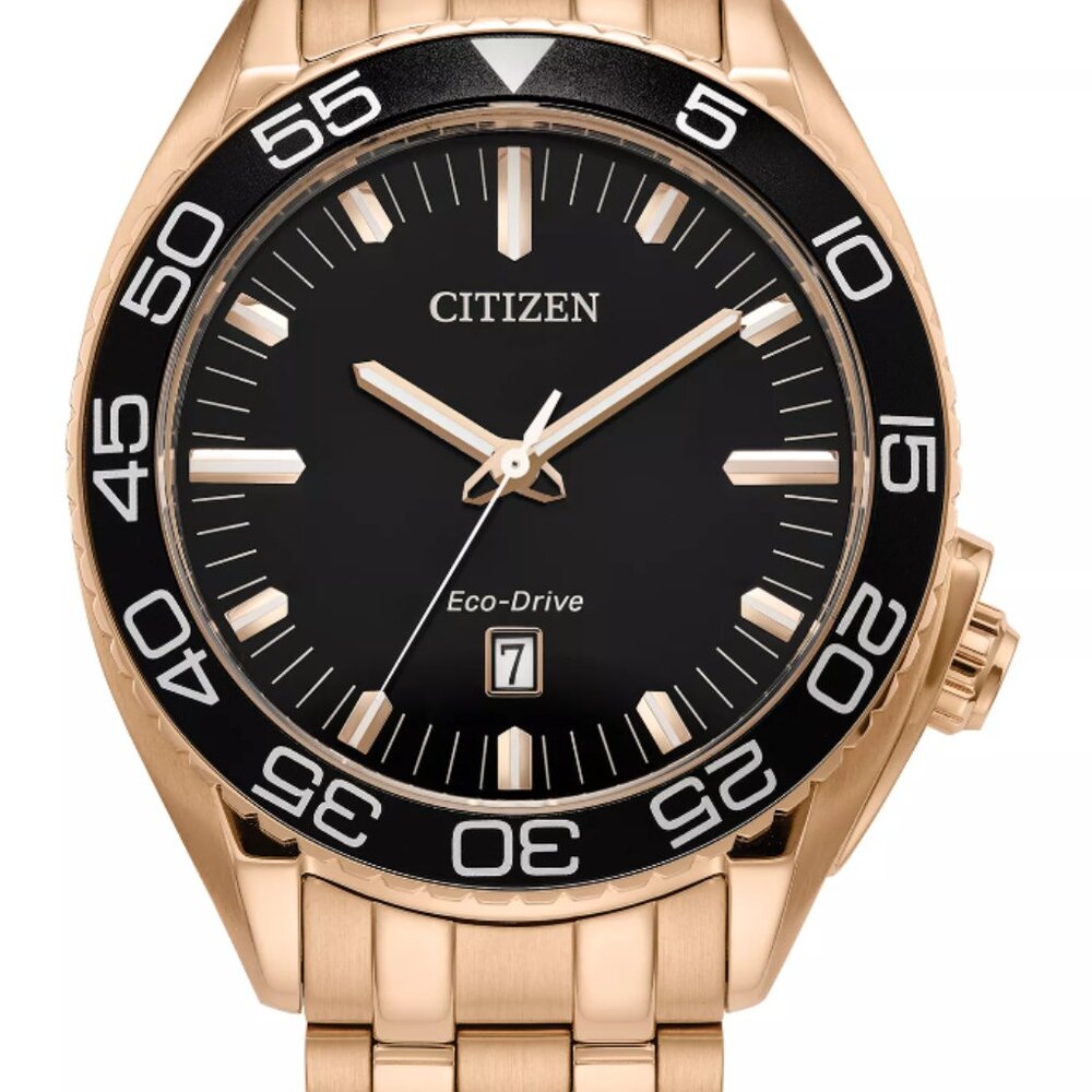 Eco-Drive Men's Sport Luxury Rose Gold-Tone Stainless Steel Bracelet Watch 42mm